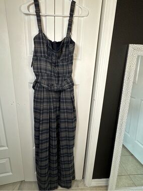 VICI Navy and Gray Plaid Strap Jumpsuit